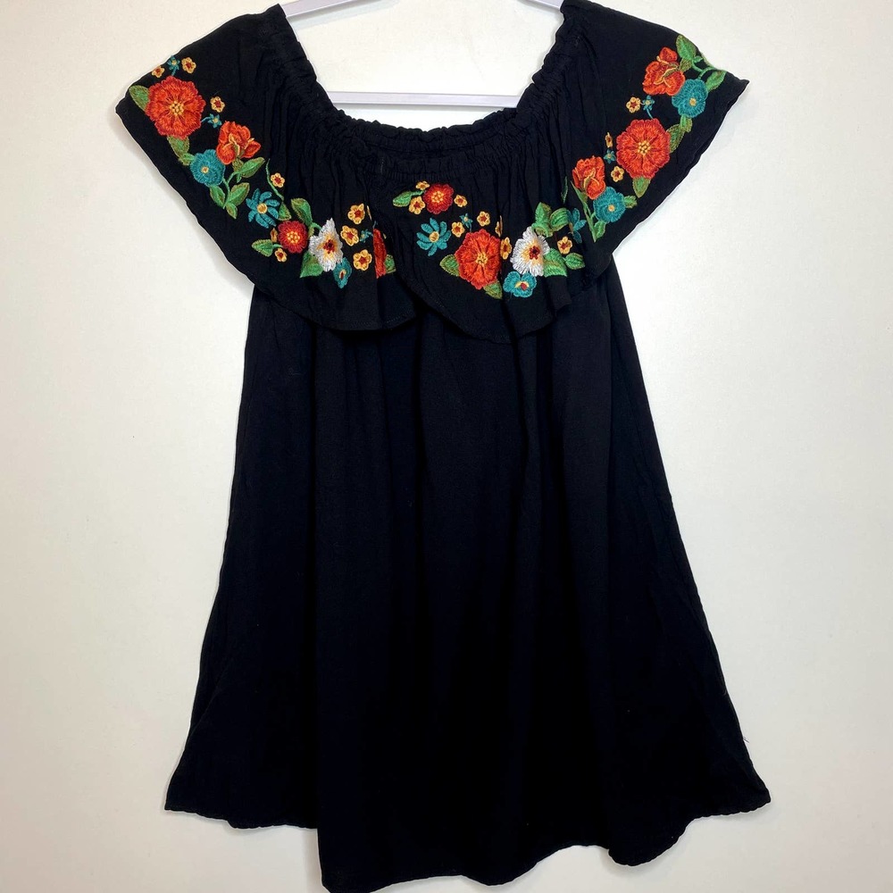 Black Umgee Floral Embroidered Off Shoulder Dress